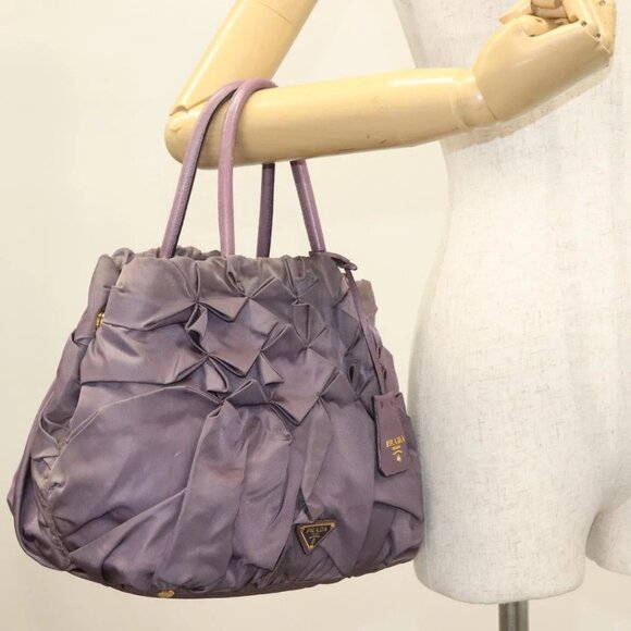 PRADA Hand Bag Nylon Purple Gold Auth 137586 - Picture 3 of 16
